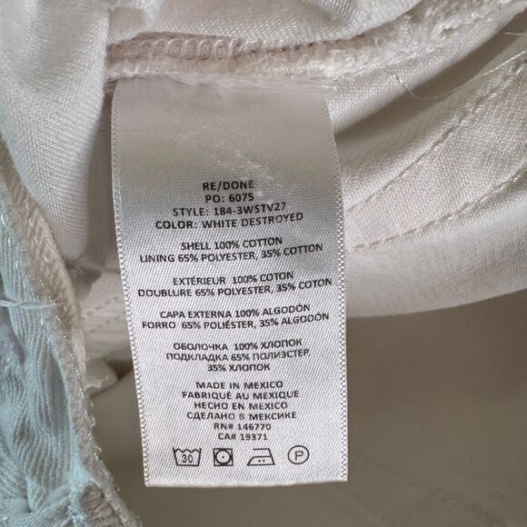 Re/Done 70s Stove Pipe Jeans Womens 27 White Distressed Denim Cropped Raw Hem - Picture 10 of 15